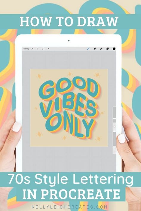 How to Draw 70s Style Lettering in Procreate | Kelly Leigh Creates Easy Lettering, Procreate Easy, 70s Font, Text Tutorial, Procreate Tutorials, Procreate Ipad Tutorials, Free Procreate, Ipad Tutorials, Retro Text