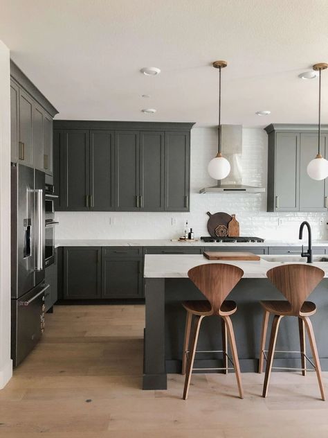 The Curated Color Collection: A Palette of On-Trend Cabinetry Paint Colors - Dura Supreme Cabinetry Sherwin Williams Rock Bottom Cabinets, Painted Cabinet Colors, Kitchen Color Palettes, Painted Cabinet, European Kitchens, Cabinet Paint Colors, Mudroom Design, Dark Kitchen, Blue Paint Colors