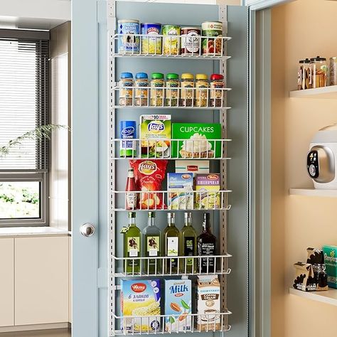 Amazon.com: Delamu Over the Door Pantry Organizer, Adjustable Pantry Door Organizer, 6-Tier Over the Door Spice Rack, Metal Over the Door Organizer, Kitchen Pantry Organizers and Storage, D5 W16.6 H52.1 in, White: Home & Kitchen Over The Door Spice Rack, Pantry Door Rack, Door Pantry Organizer, Apartment Hacks Organizing, Pantry Door Organizer, Door Spice Rack, Hanging Spice Rack, Kitchen Pantry Doors, Pantry Organizer