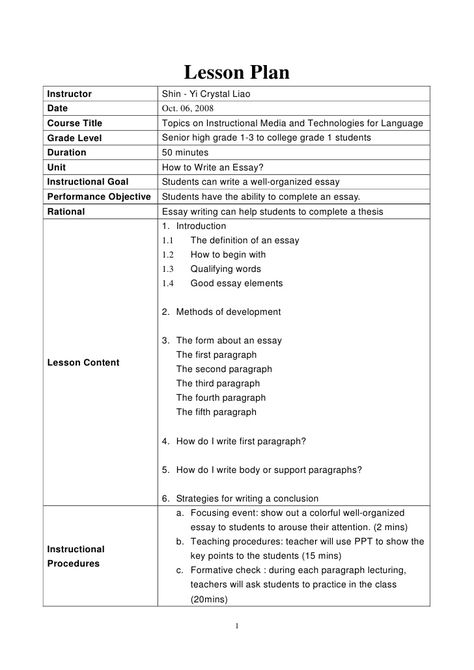 Crystal How To Write An Essay Lesson Plan How To Write A Lesson Plan For Preschool, How To Write A Lesson Plan, How To Write Lesson Plans, Teacher Syllabus, Tesol Lesson Plans, College Essay Examples, Essay Plan, Lesson Plan Sample, Writing Lesson Plans