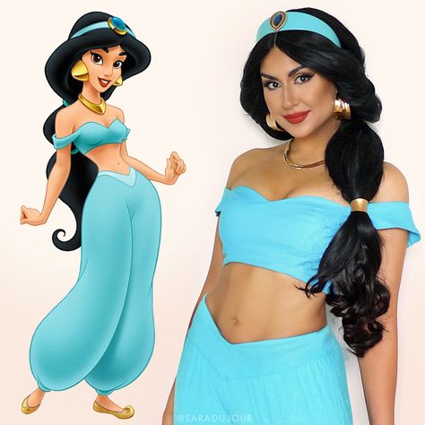 Princess Jasmine Cosplay Makeup + Costume | Sara du Jour Jasmine Costume Women, Princess Jasmine Hair, Jasmine Diy, Princess Jasmine Makeup, Jasmine Cosplay, Princess Jasmine Cosplay, Jasmine Halloween Costume, Jasmine Makeup, Jasmine Hair