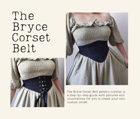 The tutorial is a step-by-step guide with pictures and illustrations for you to create your own custom corset.  What's included: ✨The digital PDF Bryce Corset Belt pattern in sizes XS-3X in A0, A4, and US Letter format  ✨An easy to follow visual tutorial PDF with Metric and Imperial measurements ✨A materials list to help you collect everything you need to complete the project ✨Gain knowledge and finishing techniques to create custom modern corsets ✨A surprise freebie pattern The Bryce Corset Bel Waist Cincher Corset Pattern, Diy Underbust Corset Pattern, Vintage Corset Pattern, Corset Belt Tutorial, Steampunk Sewing Patterns, Free Corset Pattern Sewing, Sewing Corset Pattern, Free Corset Pattern Pdf, Corset Tutorial Free Pattern