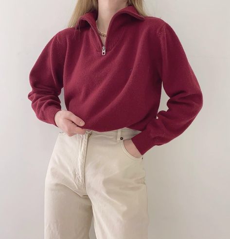 Red Quarter Zip Outfit, Long Sleeve Polo Outfit Women, Long Sleeve Polo Outfit, Quarter Zip Outfit, Office Woman Outfits, Closet Outfits, Snow Day Outfit, Straight Leg Jeans Outfits, Mom Pants