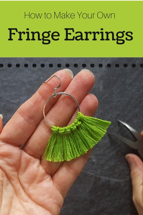 Fringe earrings are such a trendy and easy way to wear your favorite team colors, and are quick and easy to make yourself! Fringe Earrings Diy Tutorials, Fringe Earrings Diy, Diy Tassel Earrings, Diy Leather Earrings, Diy Tassel, Thread Earrings, Earring Tutorial, Colorful Earrings, Diy Tutorials