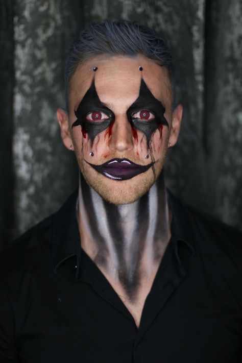 Halloween Makeup For Guys, Makeup For Guys, Boy Halloween Makeup, Mens Halloween Makeup, Scary Halloween Makeup, Halloween Hombre, Black Face Paint, White Face Paint, Scary Clown Makeup