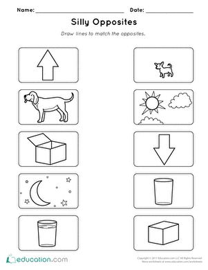 It’s a big dog and a small dog! Look at silly opposites in this illustrated matching worksheet. Perfect for kindergarteners and other young learners, this activity will have students identifying opposites in no time. They’ll also build their comfort with high frequency words as they look at each pair of matching pictures.#educationdotcom Opposites Matching Worksheet, Match The Opposites Worksheet, Opposites Worksheet Kindergarten, Opposite Worksheets Kindergarten, Opposites Activity Preschool, Opposites Kindergarten Activities, Word Opposites Worksheets, Opposites Theme Preschool, Opposite Worksheets Preschool