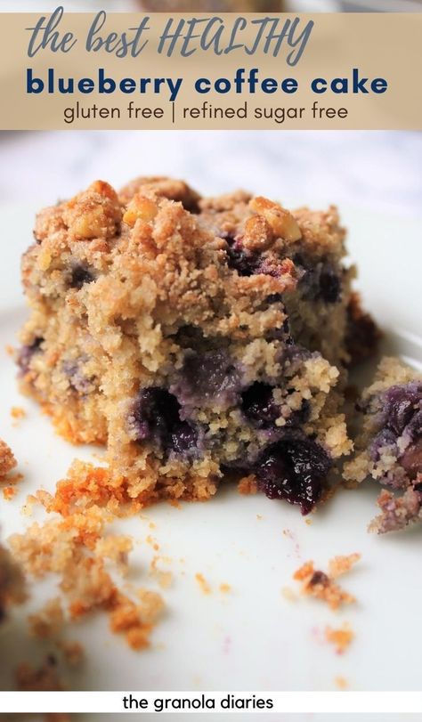 This Gluten Free Healthy Blueberry Coffee Cake is bursting with juicy blueberries and naturally sweetened with just a touch of honey.Its also refined sugar free and dairy free, making it the perfect recipe to enjoy cake for breakfast! Made with oat flour and clean ingredients. #cleanbaking #blueberrydesserts #coffeecake #glutenfree #dairyfree Blueberry Breakfast Cake Gluten Free, Blueberry Oat Cake, Oat Flour Coffee Cake, Healthy Blueberry Coffee Cake, Healthy Blueberry Breakfast Cake, Gluten Free Blueberry Coffee Cake, Blueberry Cake Healthy, Oat Flour Breakfast Recipes, Healthy Coffee Cake Recipes