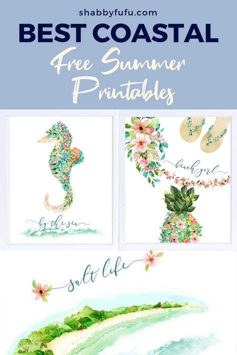 Create your own printable wall art with these free seaside summer custom artwork pieces. Simple downloads to print, and frame for instant custom art or greeting cards! #summerprintables #freeprintables #coastalprintables #coastalart #beachart #beachprintables #ocean #sealife #seahorse #sff225 Printable Wall Art Free, Beach Printables, Spring Printables Free, Napkin Ideas, Cactus Printable, Free Wall Art, Summer Printables, Beach Place, Handmade Mermaid