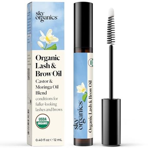 Sky Organics - Organic Lash & Brow Oil & Applicator - Eyelash Serum - Castor Oil Organic - Moringa, Amla, Vitamin E - Lashes, Eyebrows - Hair Oil - Self Care, Beauty - Gifts for Women - .4 fl oz, 12mL Sky Organics Castor Oil, Eye Brow Serum, Lash Oil, Castor Oil Eyebrows, Eyelash Oil, Vitamin C Oil, Castor Oil Eyelashes, Amla Oil, Eyebrow Serum