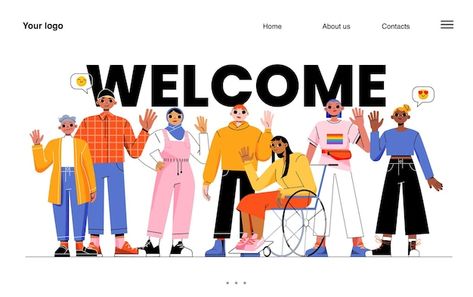 Waving Hand, Business Flats, People Group, Modern Skyscrapers, Inspo Art, Banner Web, Diverse Characters, Diverse People, Wolf Artwork