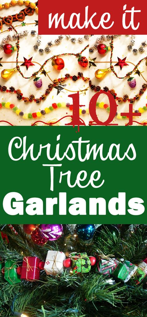 How To Make and Hang Garland For Your Christmas Tree or Mantel  10+ ideas How Much Garland For Christmas Tree, Christmas Tree With Paper Chain Garland, Unique Christmas Tree Garland, Garland Alternatives On Tree, Christmas Garland Ideas For Tree, Christmas Tree Garland Ideas Diy, Christmas Tree Garlands Ideas, Button Garland For Christmas Tree, Diy Tree Garland Ideas