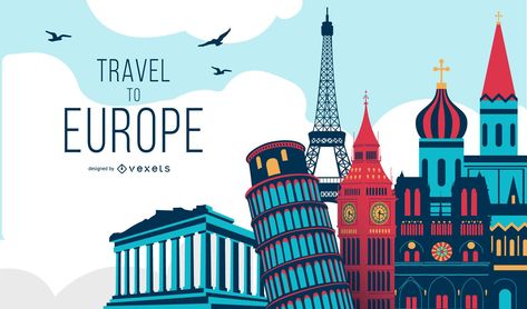 Europe Landmarks, European Buildings, Travel To Europe, Concept Illustration, Free Travel, Illustration Vector, Logo Maker, A Quote, Affiliate Programs