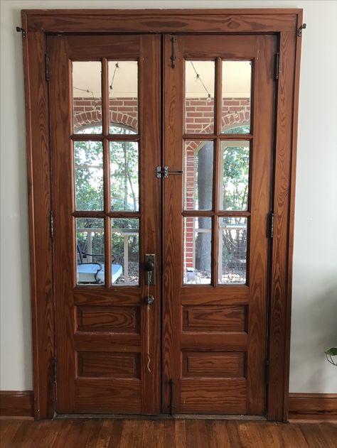 Antique Double Front Doors, Antique Wood French Doors, Craftsman Style French Doors, Victorian Double Front Doors, Brown French Doors, Wooden French Doors Exterior, Home Office French Doors, Wood French Doors Exterior, Craftsman Style Interior