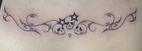 Goth Y2k Tattoo, Emo Tramp Stamp, Star Tramp Stamp Tattoos, Tramp Stamps Lower Backs, Moon Tramp Stamp, Classy Tramp Stamp, Hello Kitty Tramp Stamp, Star Tramp Stamp, Tramp Stamp Design