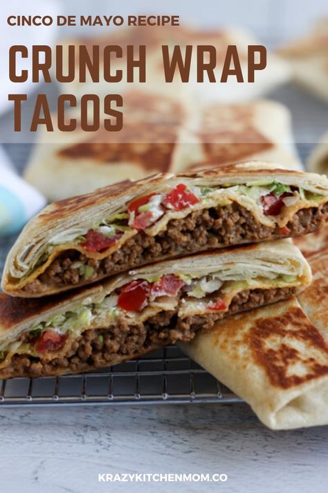 Bring fast food home by making a homemade Crunchy Taco Wrap. An easy to eat crispy taco wrapped in a soft shell and browned in a stove-top skillet. Soft Taco Shells, Seasoned Sour Cream, Taco Wraps, Crunch Wrap, Crispy Tacos, Soft Tacos, Pot Luck, Taco Stuffed Shells, Food Home