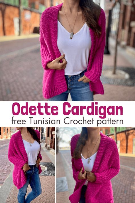 Chunky Crochet Sweater, Crochet Cardigan Free Pattern, Tunisian Crochet Free, Cardigan Free Pattern, Crochet Jackets, Crocheted Clothes, One Skein Crochet, Crochet Cardigan Free, Octopus Crochet Pattern