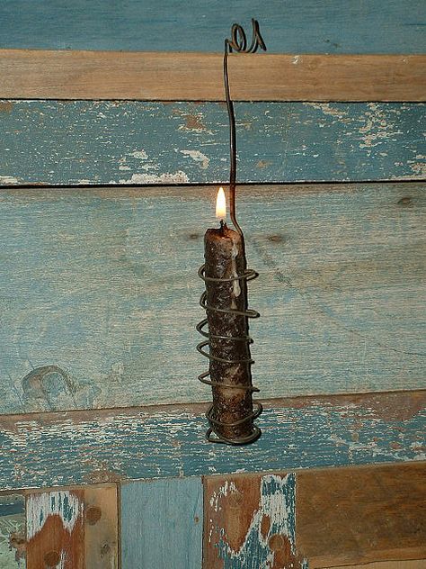 <3 Blacksmith Candle Holder, Grubby Candles, Wire Candle Holder, Primitive Lighting, Hanging Candle Holder, Hanging Candle, Country Sampler, Wire Flowers, Aesthetic Candles