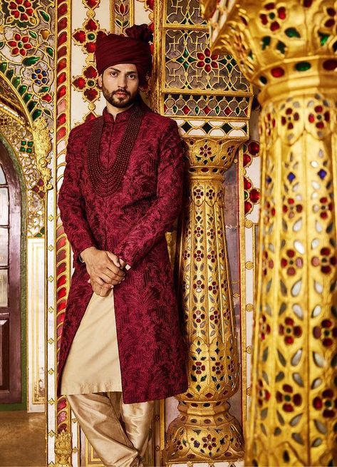 #Maroon #Sherwani #Men's wear Sherwani For Men Wedding, Wedding Kurta For Men, Groom Dress Men, Wedding Outfits For Groom, Wedding Dresses Men Indian, Sherwani Groom, Anita Dongre, Wedding Sherwani, Indian Men Fashion