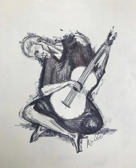 The Old Guitarist Pablo Picasso, Pablo Picasso Tattoo, Guitarist Tattoo, The Old Guitarist, Picasso Tattoo, Guitar Sketch, Picasso Sketches, Famous Art Paintings, Tattoo 2023