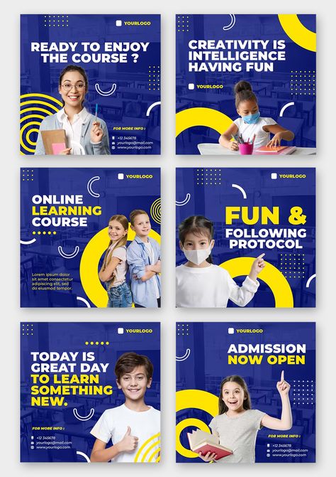 E-Learning Instagram Post Templates PSD School Instagram Post Ideas, Educational Instagram Post, Education Instagram Post, School Instagram Post, Create Canva Templates, School Social Media Post, E-learning Design, School Branding, Facebook Template