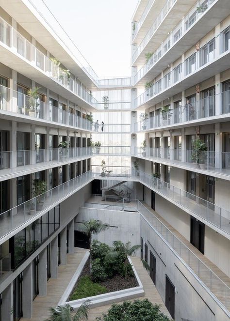 Diagonal-Besós Student Residence | POLO Architects; Photo: Aldo Amoretti | Archinect Student Apartment Architecture, Student Housing Plan, Apartment Block Architecture, Vampire Empire, Student Residence, Residential Architecture Apartment, University Housing, Co Housing, Student Apartment