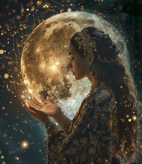 Celestial Fantasy Aesthetic, Moon Fantasy Aesthetic, Moon Woman Aesthetic, Mystic Woman Aesthetic, Witch Aesthetic Light, Mediumship Aesthetic, Moon Fairy Aesthetic, Golden Goddess Aesthetic, Moon Magic Aesthetic