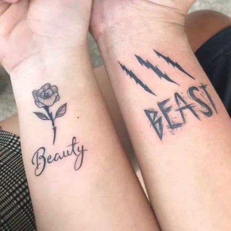 Cool Friend Tattoo Ideas, Tattoos To Match With Your Best Friend, His And Hers Best Friend Tattoos, Matching Tattoos With Your Best Friend, Matching Tattoos For Boy/girl Best Friends, Matching Tattoos For Opposite Gender Best Friends, Detailed Matching Tattoos, Guy Girl Matching Tattoos, Cartoon Best Friend Tattoos