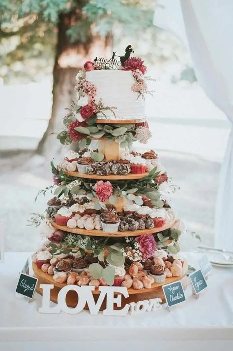 18 Amazing Wedding Dessert Table Ideas (& How to Create Your Own) - hitched.co.uk Wedding Cake Alternatives, Wedding Dessert Table, Wedding Cakes With Cupcakes, Wedding Cupcakes, Wedding Cake Designs, Wedding Desserts, Pretty Wedding, Wedding Food, Christmas Wedding