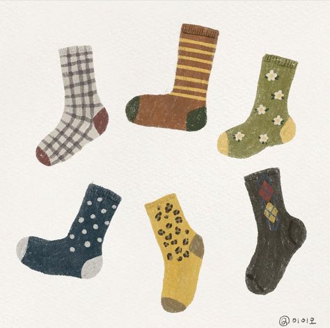 Socks Art Drawing, Socks Illustration Drawing, Sock Doodle, Socks Watercolor, Sweater Illustration, Socks Stickers, Socks Illustration, Socks Drawing, March Themes