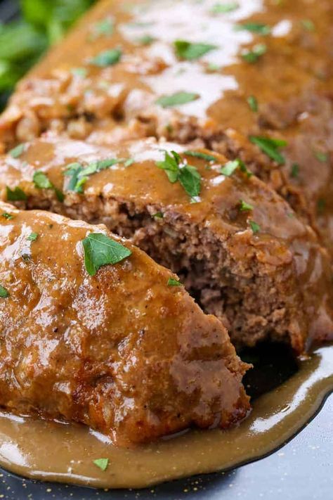 This Brown Gravy Meatloaf is the best meatloaf recipe ever! Every time we make this meatloaf, it comes out perfect - and we make it a lot! #meatloaf #dinnerideas #easydinner #browngravy Brown Gravy Meatloaf, Brown Gravy Recipe Easy, Meatloaf With Gravy, The Best Meatloaf Recipe, Perfect Meatloaf, Brown Gravy Recipe, Best Meatloaf Recipe, The Best Meatloaf, Beef Meatloaf