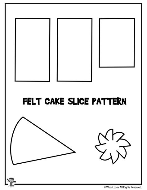 Cake Slice | Felt Food Tutorial + Pattern | Woo! Jr. Kids Activities Cake Slice Template, Felt Food Patterns Free Templates, Felt Cake Pattern, Felt Food Templates, Felt Food Patterns Free, Felt Food Pattern, Coloring Template, Felt Food Diy, Felt Food Patterns