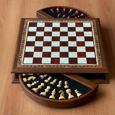 Walnut Wooden Circle Storage Chess Board with Classic Wood Chess Pieces 😍 25% discount! Free shipping! For ordering 👇👇👇 www.asyawoodart.com #chess #chessset #chesspieces #chessboard Wood Chess Pieces, Glass Chess Set, Large Chess Set, Wood Chess Board, Wood Chess Set, Marble Chess Set, Apartment Storage, Wooden Chess Pieces, Wooden Chess Board