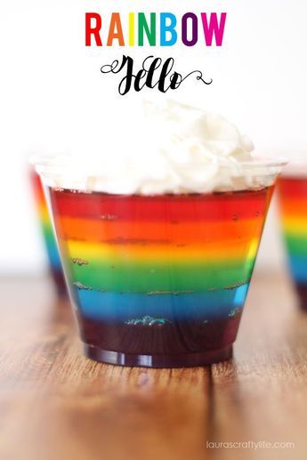 Rainbow Jello Recipe - you can make this colorful treat in under an hour Rainbow Jello Recipe, Rainbow Jello Shots, Pudding Recept, Rainbow Jello, Jello Recipe, Layered Jello, Jello Cups, Rainbow Parties, Party Punch