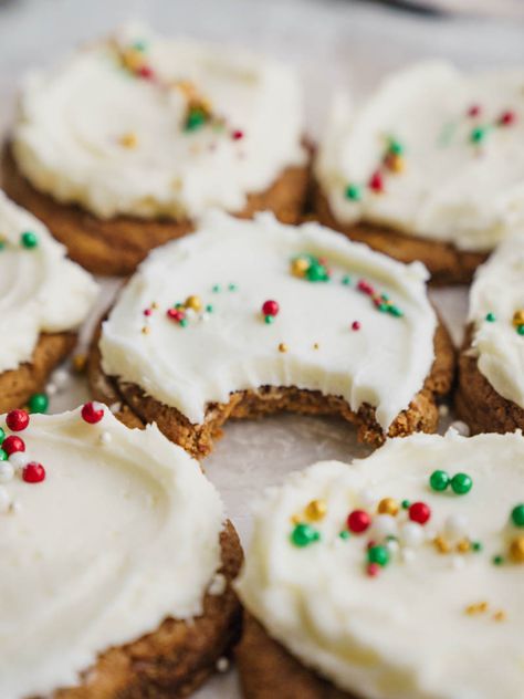 Frosted Gingerbread Cookies With Cream Cheese - Cake Babe Gingerbread Cookies With Cream Cheese, Doritos Dip, Trash Pie, Dorito Dip, Frosted Gingerbread, Oatmeal Crumble, Texas Trash, Cookies With Cream Cheese, Raspberry Oatmeal