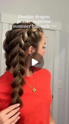 WIMBERLY’S | BEAUTY BAR on Instagram: "Double dragon braids 🫶🐉 obsessed with these! Credit kennerwood✨ #hairtutorial #hairaccessories #accessories #braids #dragonbraid #braidedhairstyles #braid" Dragon Braids How To, French Braid Around Head, Easy Dragon Braid, 2 Hair Braids, Dragontail Braid, Easy Ways To Braid Your Own Hair, Double Twist Braid, Dragon Braid Ponytail, Dinosaur Braid