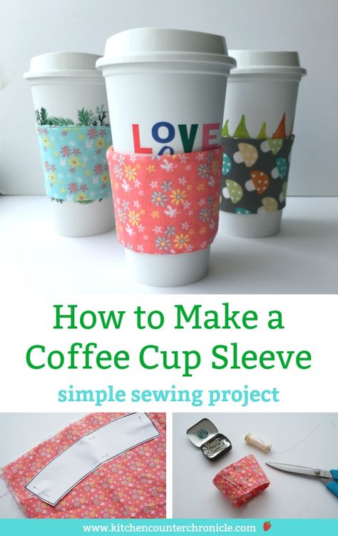 Diy Coffee Sleeve, Coffee Sleeve Pattern, Coffee Cup Cozy, Sewing Machine Projects, Coffee Cup Sleeves, Simple Sewing, Reusable Coffee Cup, Cup Sleeve, Coffee Sleeve