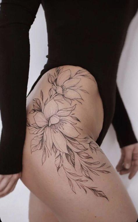 Floral Hip Tattoo, Flower Hip Tattoos, Upper Thigh Tattoos, Hip Tattoo Designs, Floral Thigh Tattoos, Flower Thigh Tattoos, Hip Thigh Tattoos, Tattoos Infinity, Tattoo Filler