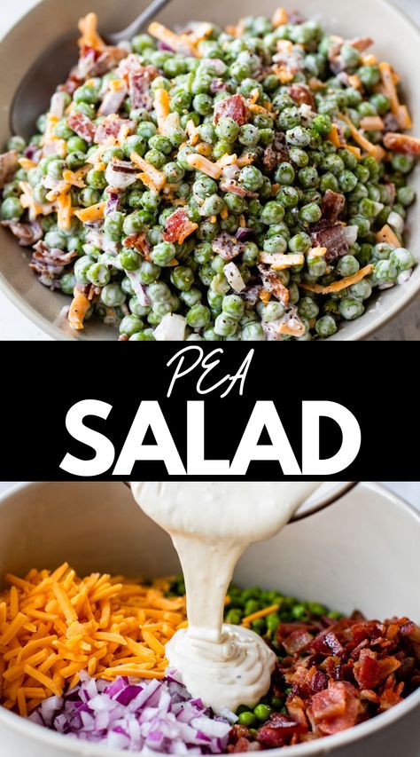 Healthy Pea Salad, Easy Pea Salad, Sweet Pea Salad, Spring Pea Salad, Cold Pea Salad, Peas Bacon, Pea Salad With Bacon, Green Pea Salad, Green Peas Recipes