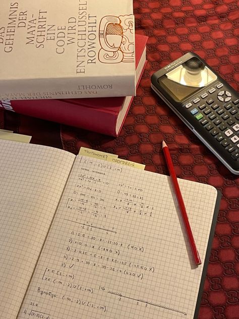 Notebook Study Aesthetic, Red Maths Aesthetic, Math Aesthetic Red, Red Studying Aesthetic, Study Red Aesthetic, Red Desk Aesthetic, Red Aesthetic School, Red Study Aesthetic, Math Homework Aesthetic