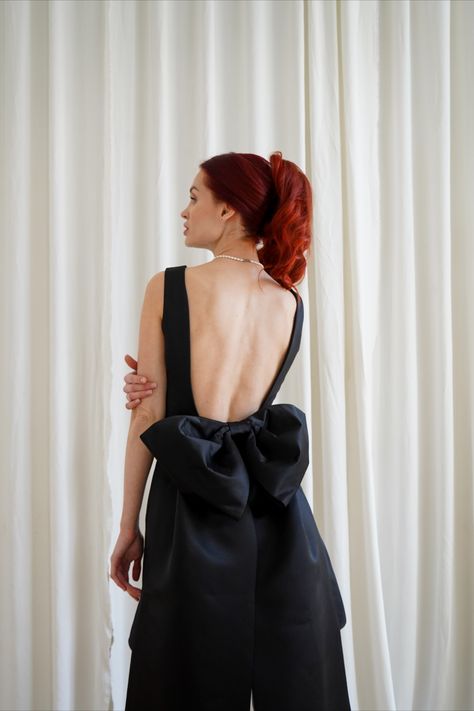 Wedding Dress With A Bow, Dress With A Bow, Midi Wedding Dress, Black Wedding Dress, Sophisticated Bride, Dress Wedding Guest, Etsy Wedding Dress, Chic And Elegant, Black Evening Dresses