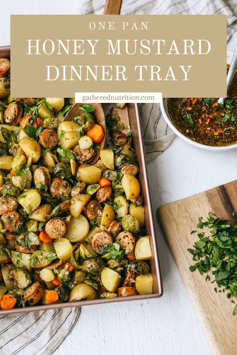 Sheet-pan Sausages And Brussels Sprouts With Honey Mustard, Healthy Recipes With Brussel Sprouts, Dinner Ideas Brussel Sprouts, Honey Dijon Sheet Pan Sausage, Chicken Sausage Brussel Sprout Sheet Pan, Potatoes Brussel Sprouts, Balsamic Potatoes, Chicken Brussel Sprouts, Sprouting Sweet Potatoes