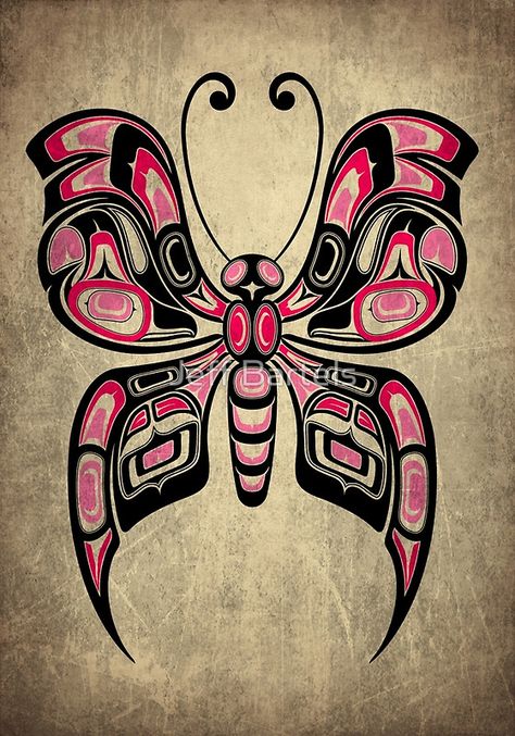 Pink and Black Haida Spirit Butterfly by Jeff Bartels Tatouage Haida, Spirit Butterfly, Canadian Aboriginal Art, Arte Haida, Native Artwork, Art Papillon, Pacific Northwest Art, Haida Art, Native American Symbols