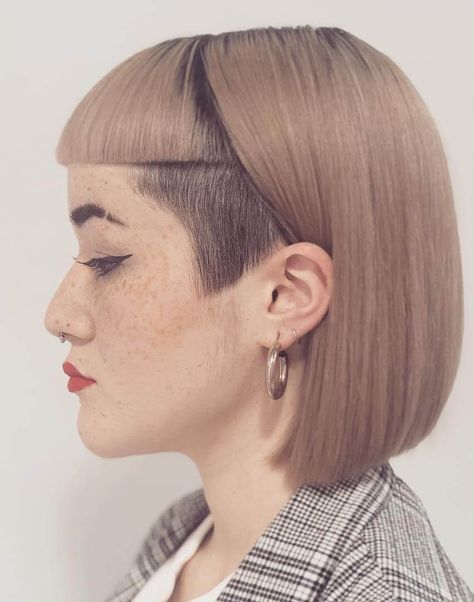 Stacked Inverted Bob, Short Bob With Bangs, Inverted Bob Haircut, Undercut Bob Haircut, Cute Bob Hairstyles, Undercut Bob, Short Bobs With Bangs, Hair Magic, Bob Haircut With Bangs