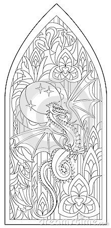 Window Stained, Adult Colouring Printables, Mythical Dragons, Medieval Gothic, Dragon Coloring Page, Pattern Coloring Pages, Stained Glass Diy, Black And White Drawing, Cute Coloring Pages