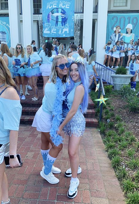 Ice sorority bid day theme #icebidday #zetataualpha #bidday Ice Sorority Theme, Ice Party Theme Outfit, Ice Bid Day Theme, Ice Themed Outfit, Sorority Bid Day Themes, Ice Theme, Sorority Rush Themes, Rush Themes, Sorority Themes