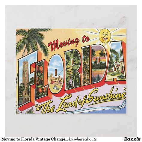 Moving to Florida Vintage Change of Address Announcement Postcard Photo Vintage Retro, Welcome To Florida, Snapchat Template, Florida Poster, New House Announcement, Moving To Boston, Florida Vintage, Florida Christmas, Brochure Design Inspiration