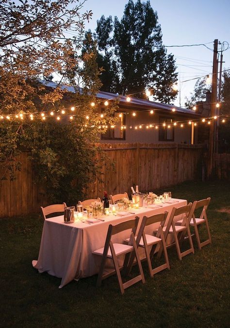 Wedding Patio Ideas, Gazebo Dinner Party, Intimate Bday Party Ideas, Small Anniversary Dinner Party Ideas, Intimate Backyard Wedding Night Lights, Wedding In Small Backyard, Backyard Tent Dinner Party, Nighttime Backyard Party, Intimate Backyard Dinner Party