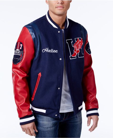 Hudson NYC Men's Wingfoot Champion Varsity Jacket Red Varsity Jacket Outfit Men, Red Varsity Jacket Outfit, Collage Jacket, Red Varsity Jacket, Jacket Outfit Men, Prom Jacket, Varsity Jacket Outfit, College Jackets, Champion Jacket