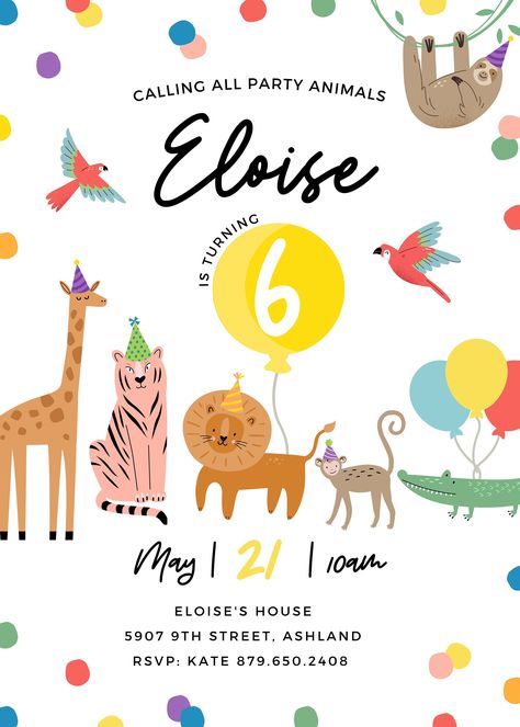 Party Animals Invitation Party Animals Birthday Invitation - Etsy Calling All Party Animals, Party Animals Birthday, Animals Birthday Invitation, Animal Themed Birthday Party, Animal Party Theme, Animal Theme Birthday, Animal Birthday Invitation, Kids Birthday Invitation, Zoo Birthday