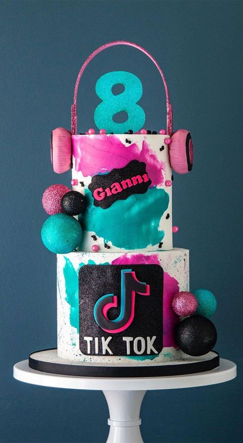 Pretty Cake Designs for Any Celebration : Circuit baby birthday cake Tik Tok Birthday Cake, Pretty Cake Ideas, Bolo Tik Tok, Tik Tok Birthday, 9th Birthday Cake, Cake Designs For Kids, Purple Cakes Birthday, 7th Birthday Cakes, 8th Birthday Cake